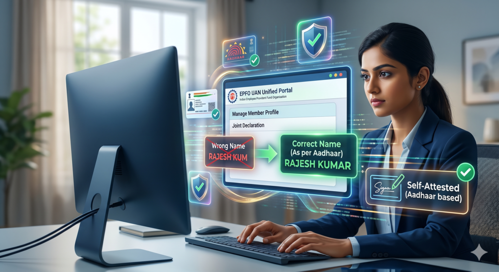 EPF me name correction kaise kare bina employer ke