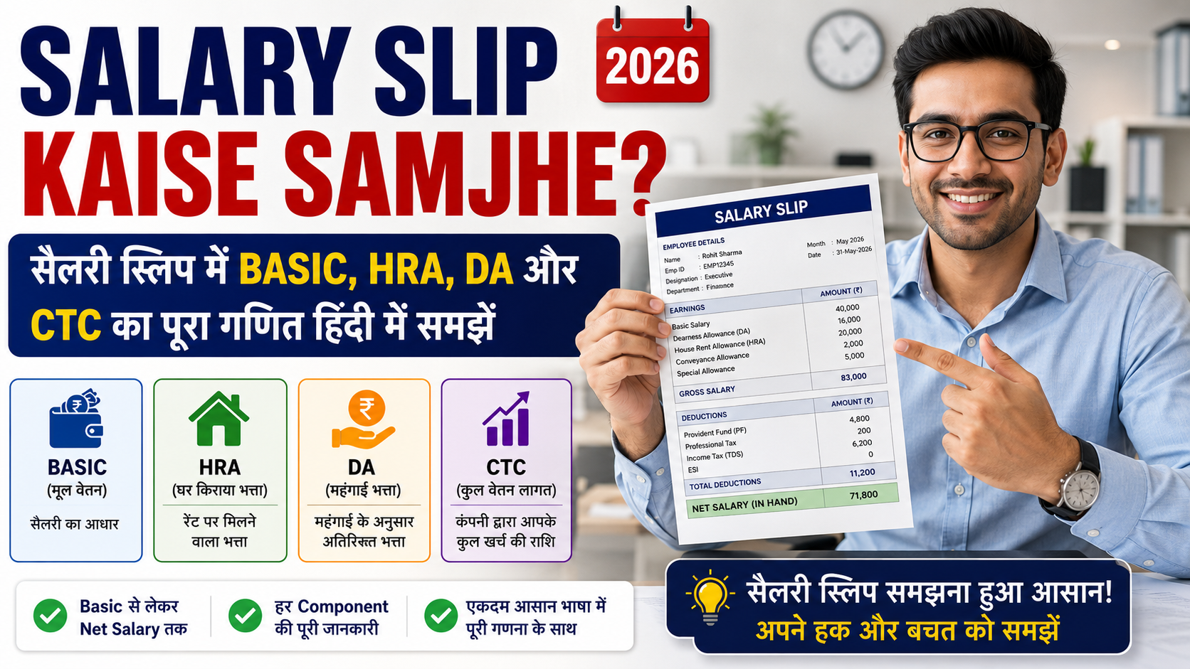 Read more about the article Salary Slip Kaise Samjhe (2026): Basic, HRA, DA और CTC